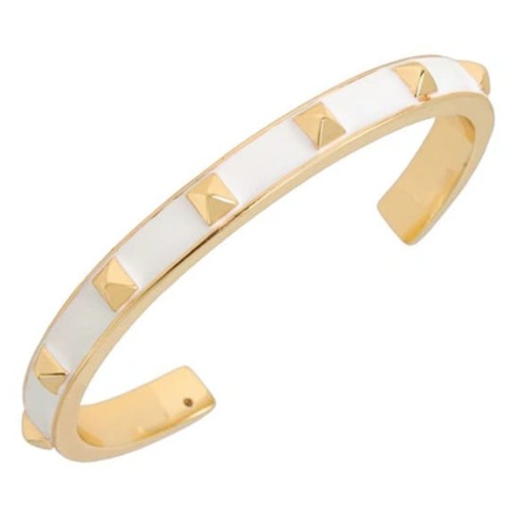 ALLSAINTS Enamel Studded Cuff Bracelet In White + Gold One Size Brand New NWT - Picture 7 of 12